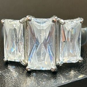 Elegant Silver Tone Triple Stone Statement Ring